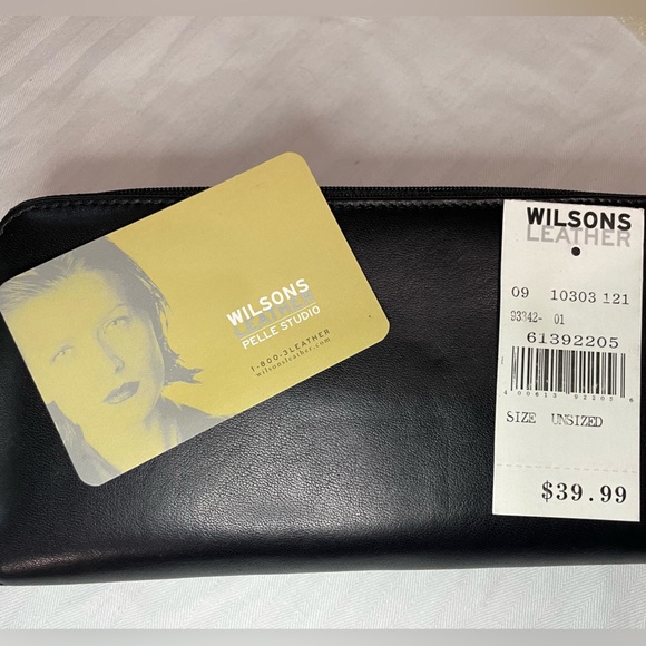 Wilson Check In Wilsons Leather | Bags | Nwt Vintage Wilsons Leather Black Wallet With ...